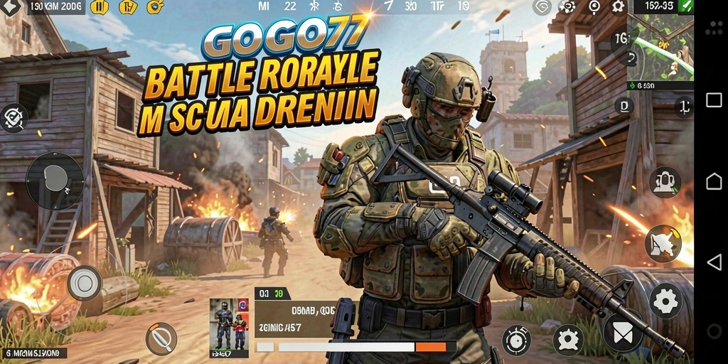 Screenshot GOGO77 menampilkan aksi intens dalam medan perang Battle Royale.