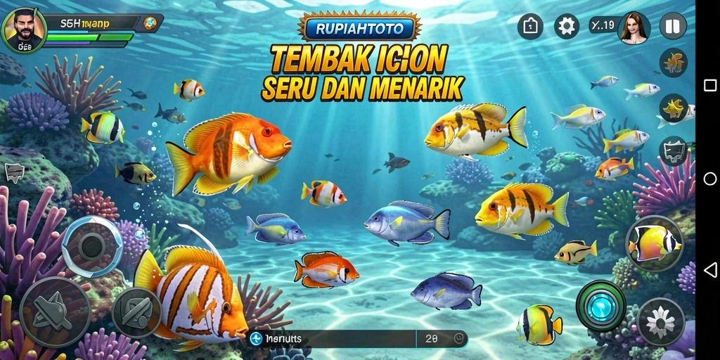Tampilan gameplay RUPIAHTOTO dengan aksi menembak ikan yang menarik.