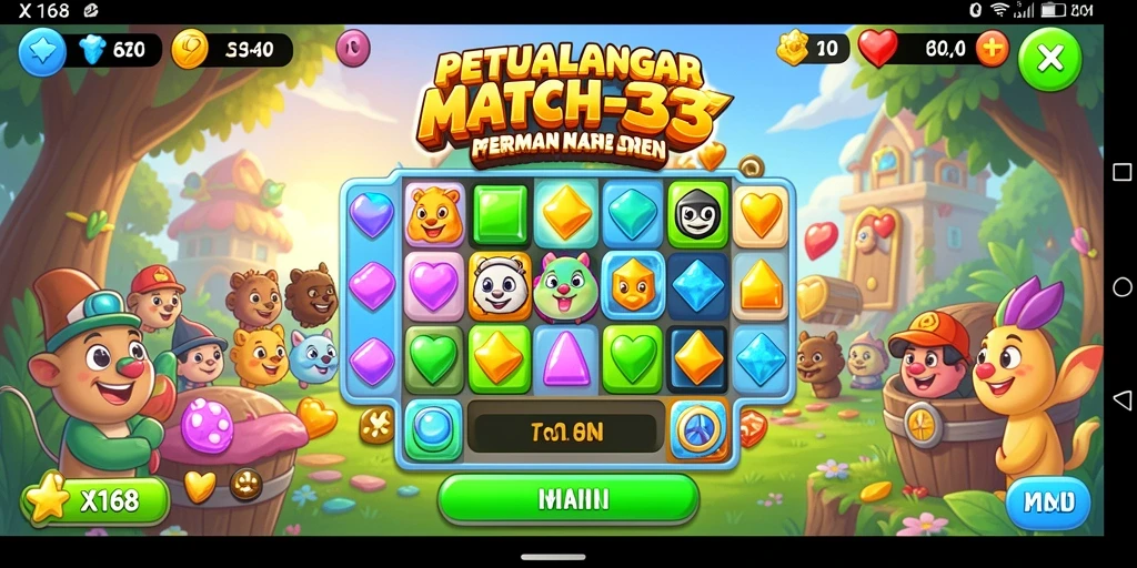 Tangkapan layar menunjukkan gameplay seru X168 dalam aksi Match-3.